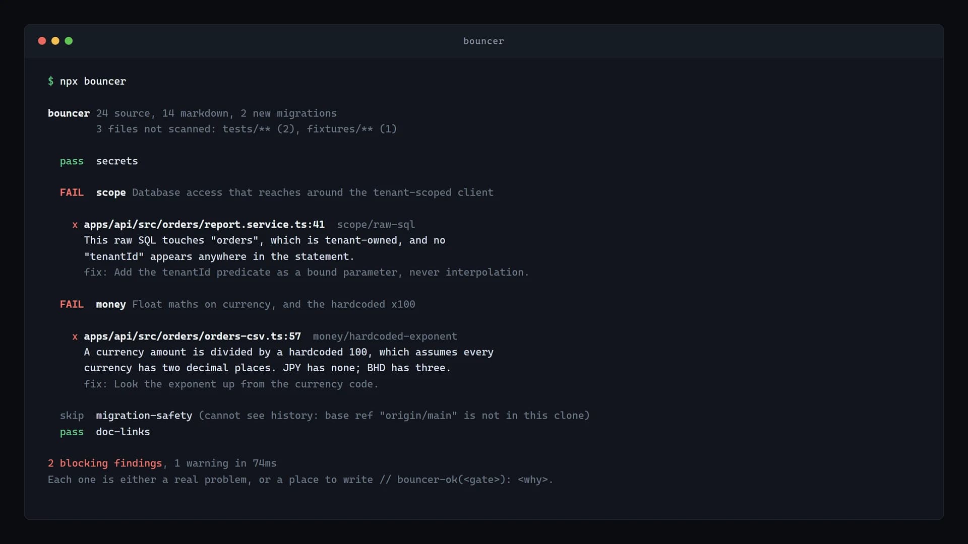 bouncer-gates, a safety check for your codebase that anyone can pass screenshot