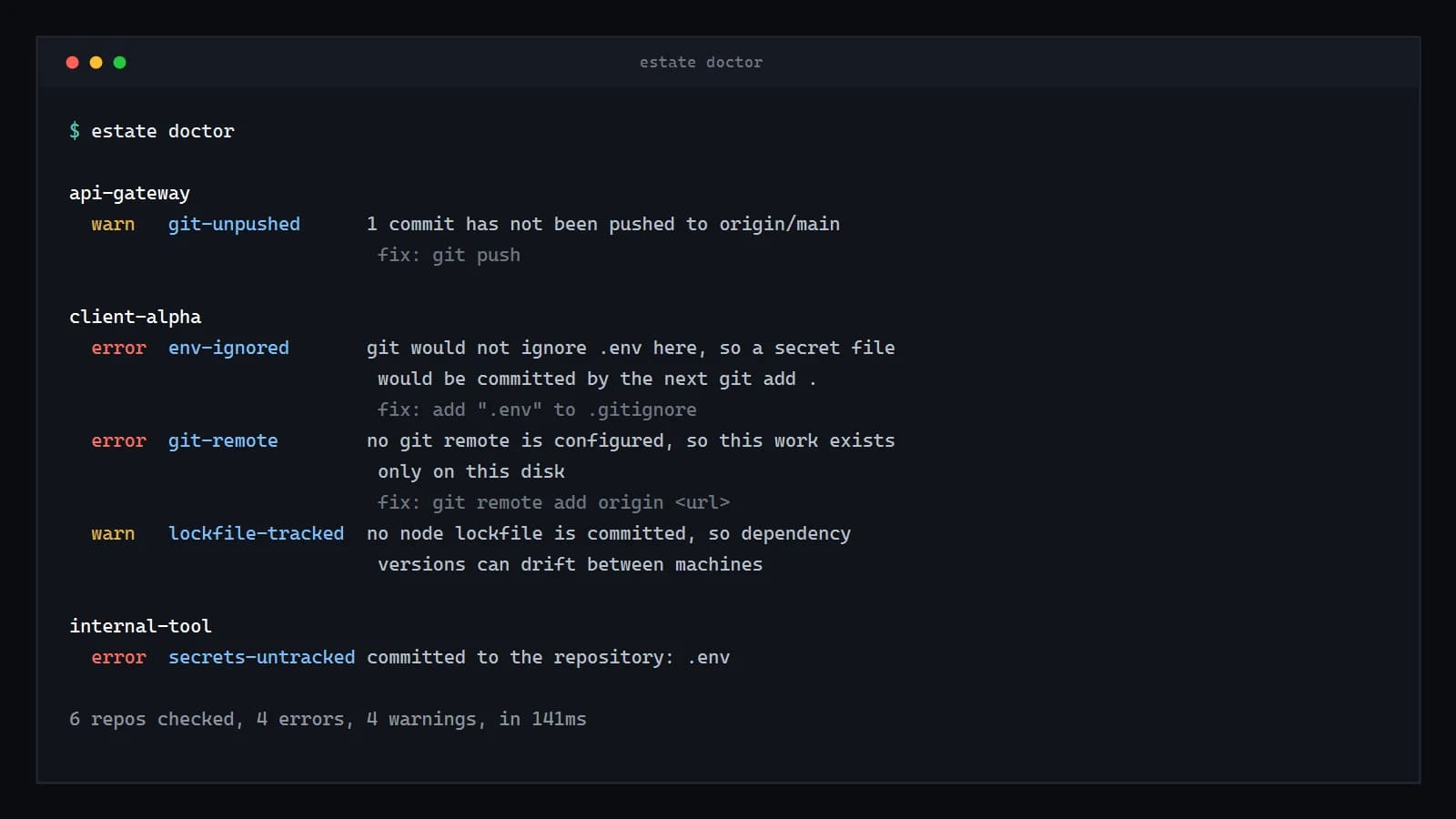 estate, a linter for your repositories